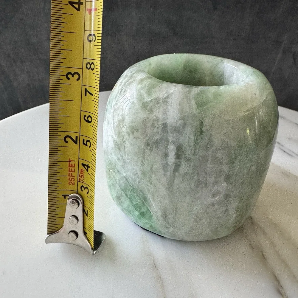 Vintage Green Polished Flourite Calming Crystal Votive Tealight Candle Holder